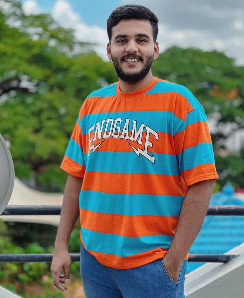 Orange and Turquoise Blue Endgame Stripes Oversize Drop Shoulder T Shirt